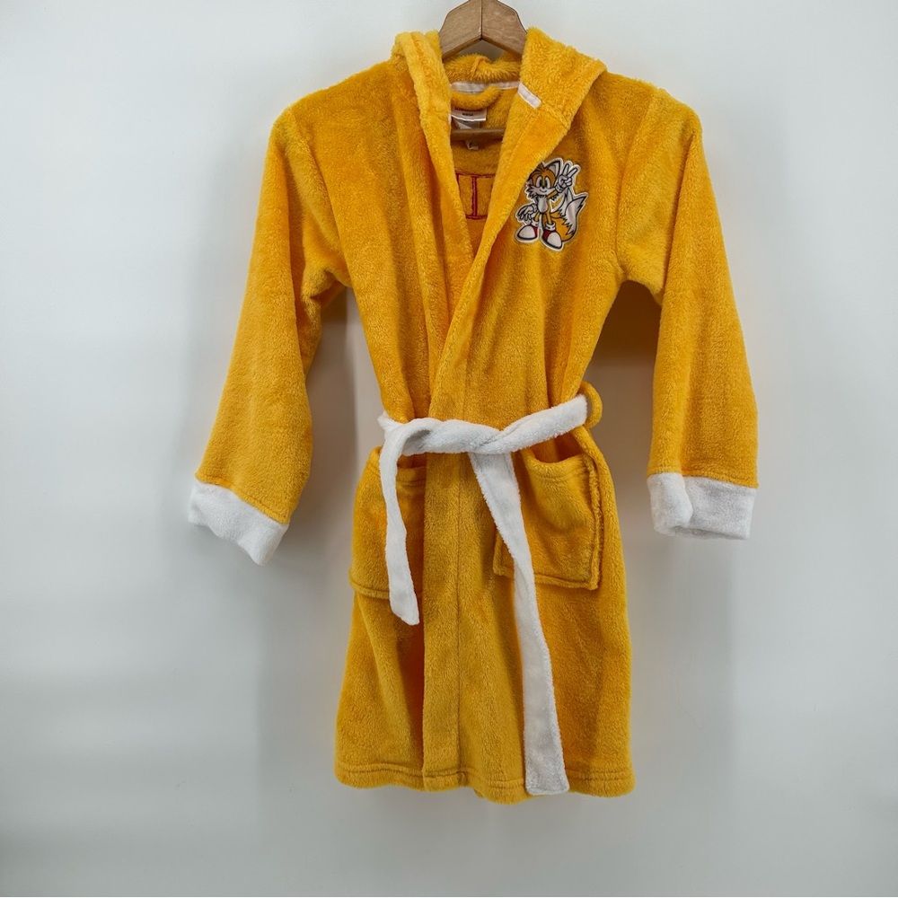 Sonic The Hedgehog Tails Hooded Robe Kids Youth M 8 Yellow Embroidered Plush - Picture 2 of 10